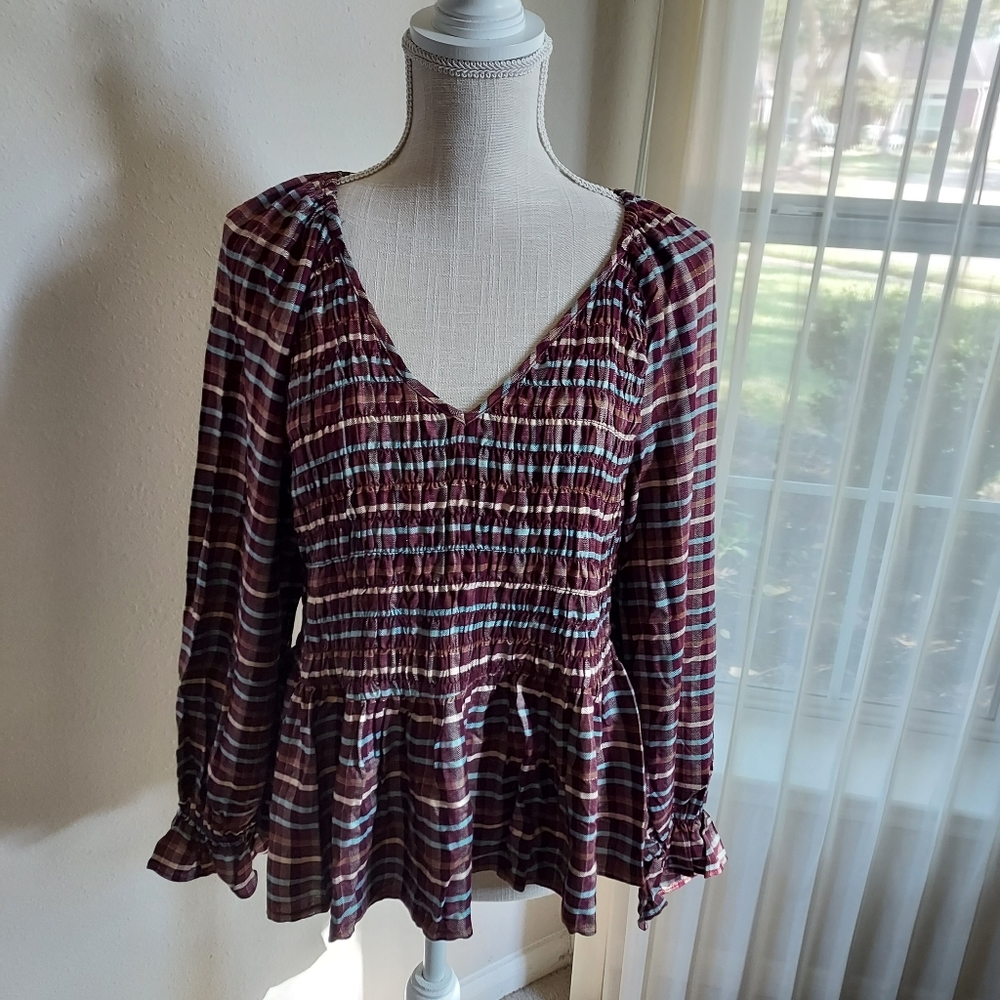 ESTABLISH 1948, J/M SPORTSWEAR ELASTIC BODICE LONG SLEEVE TOP